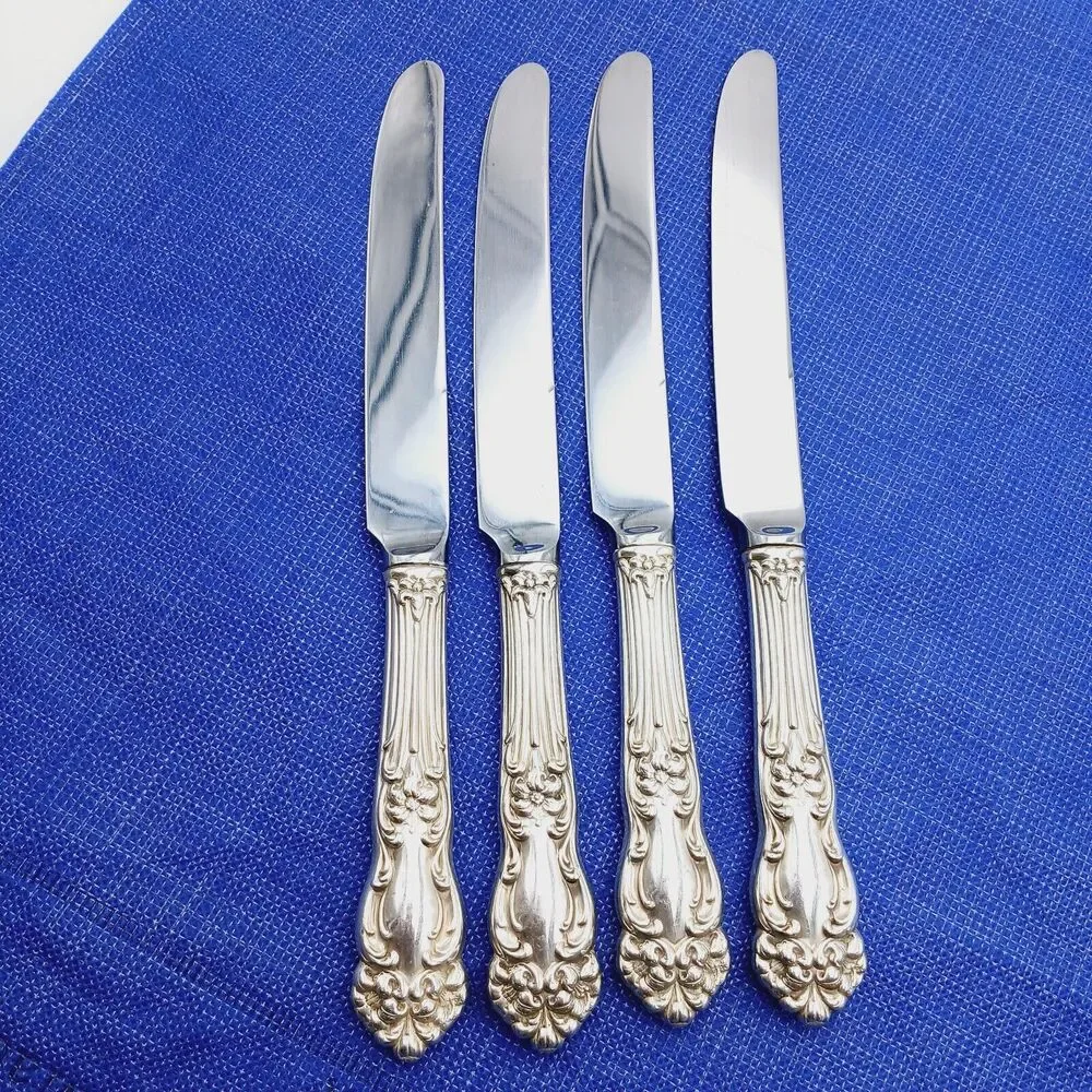 Reed Barton TIGER LILY Dinner Knive 1945 Art Nouveau Silverplate 4 Pcs Set Vtg